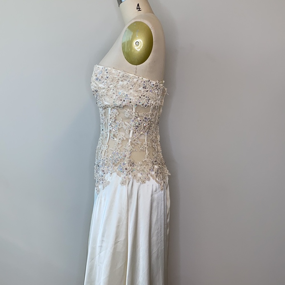 Champagne Corset Sequin High Low Gown - Picture 5 of 8